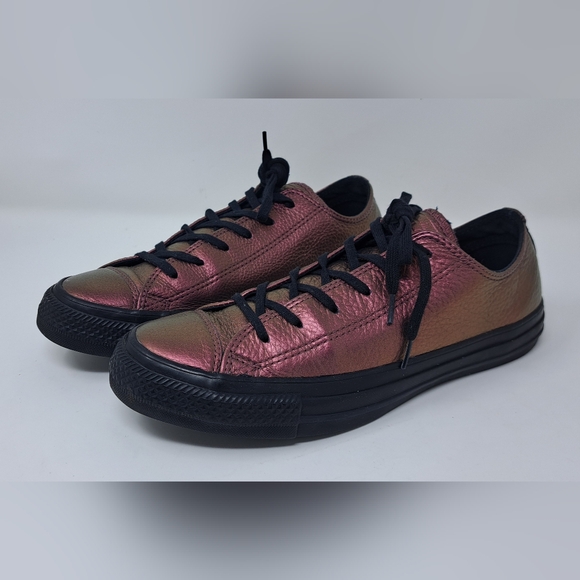Converse Low Top Sneakers Purple Shiny Metallic Leather Lace Up 7.5 US / 5 UK - Picture 3 of 16